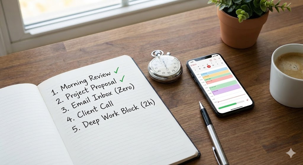 직장인 생산성 향상을 위한 업무 우선순위 체크리스트와 시계