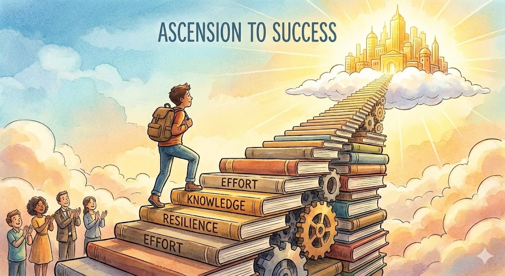 챗GPT 블로그 부업 성공을 향해 계단을 오르는 사람 일러스트