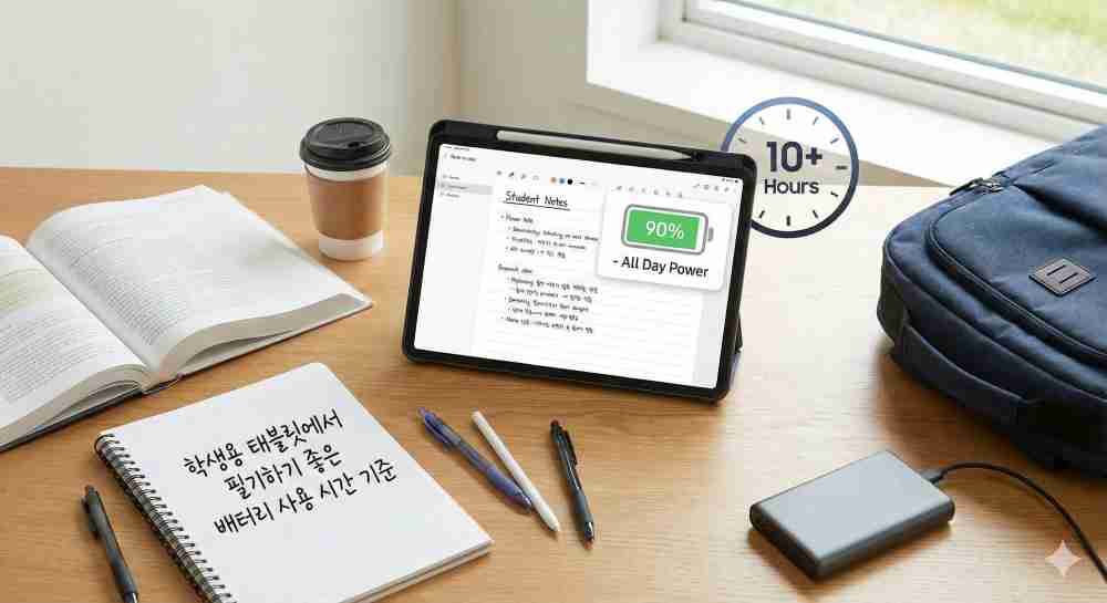 학생용 태블릿에서 필기하기 좋은 배터리 사용 시간 기준