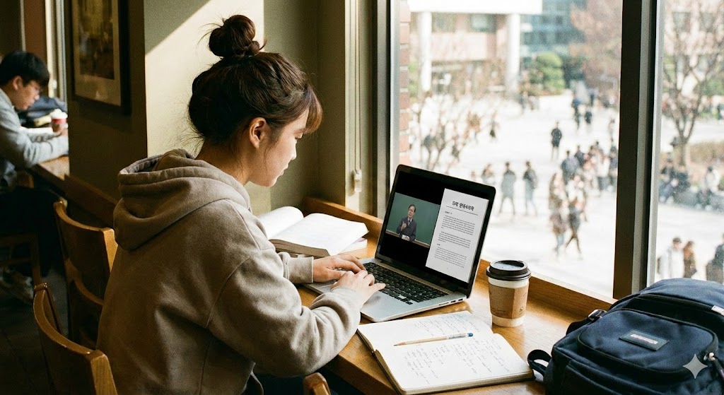 인강과 과제 중심으로 노트북을 사용하는 대학생 이미지